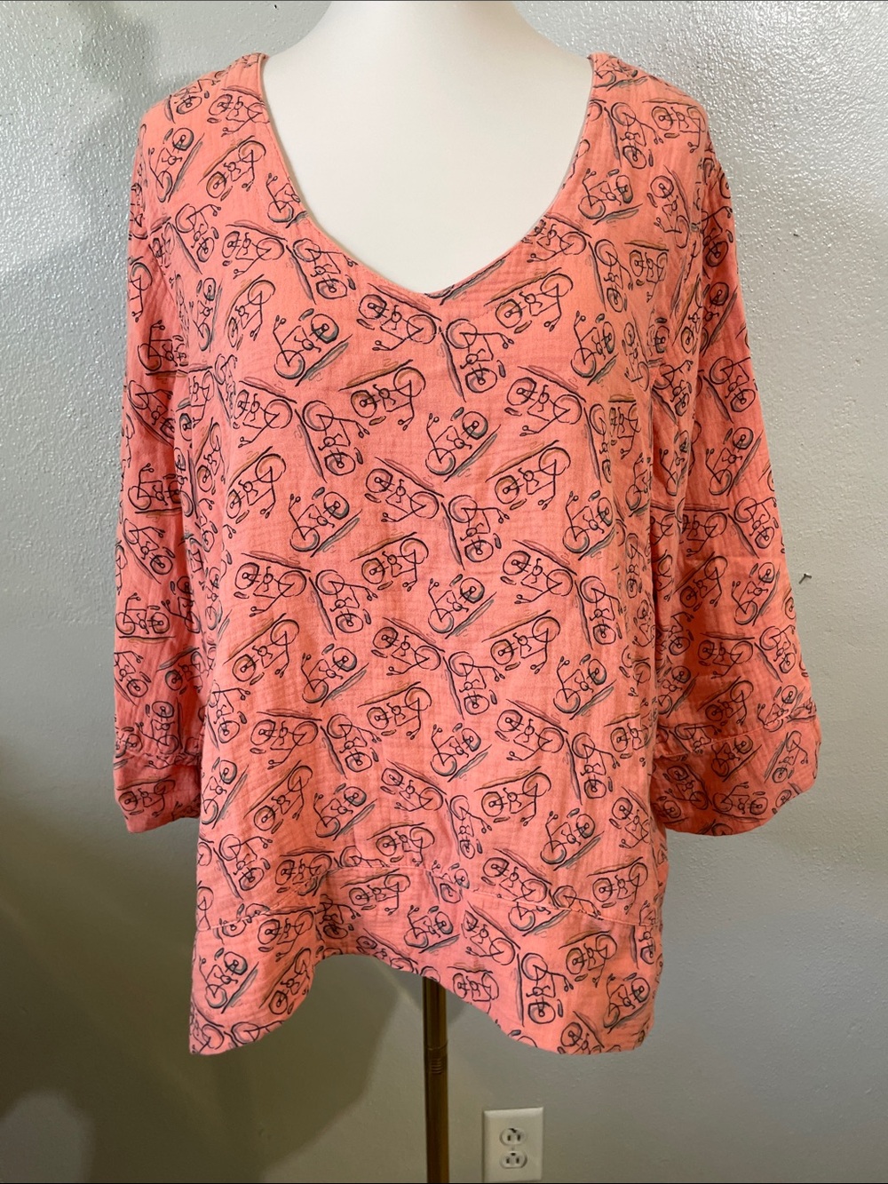 CMC Coral Novelty Bicycle Bell Sleeve Tunic Top XXL Lightweight Boho Festival